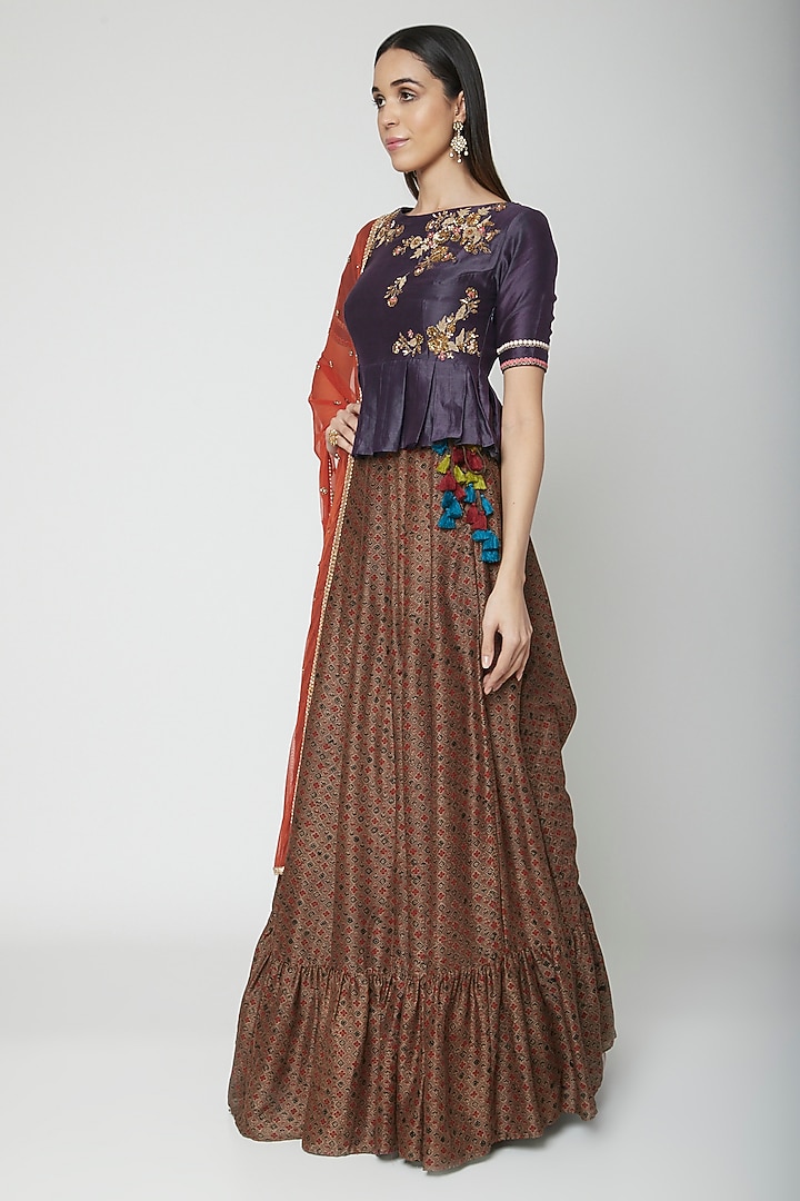 Grey Embroidered Top With Skirt & Dupatta by Joy Mitra at Pernia's Pop Up Shop