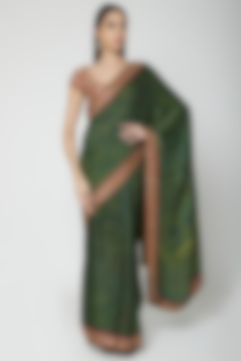 Green Embroidered Saree Set by Joy Mitra