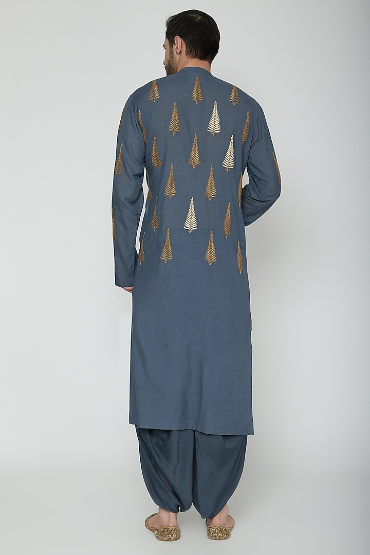 Blue Embroidered Kurta Set by Joy Mitra Men at Pernia's Pop Up Shop