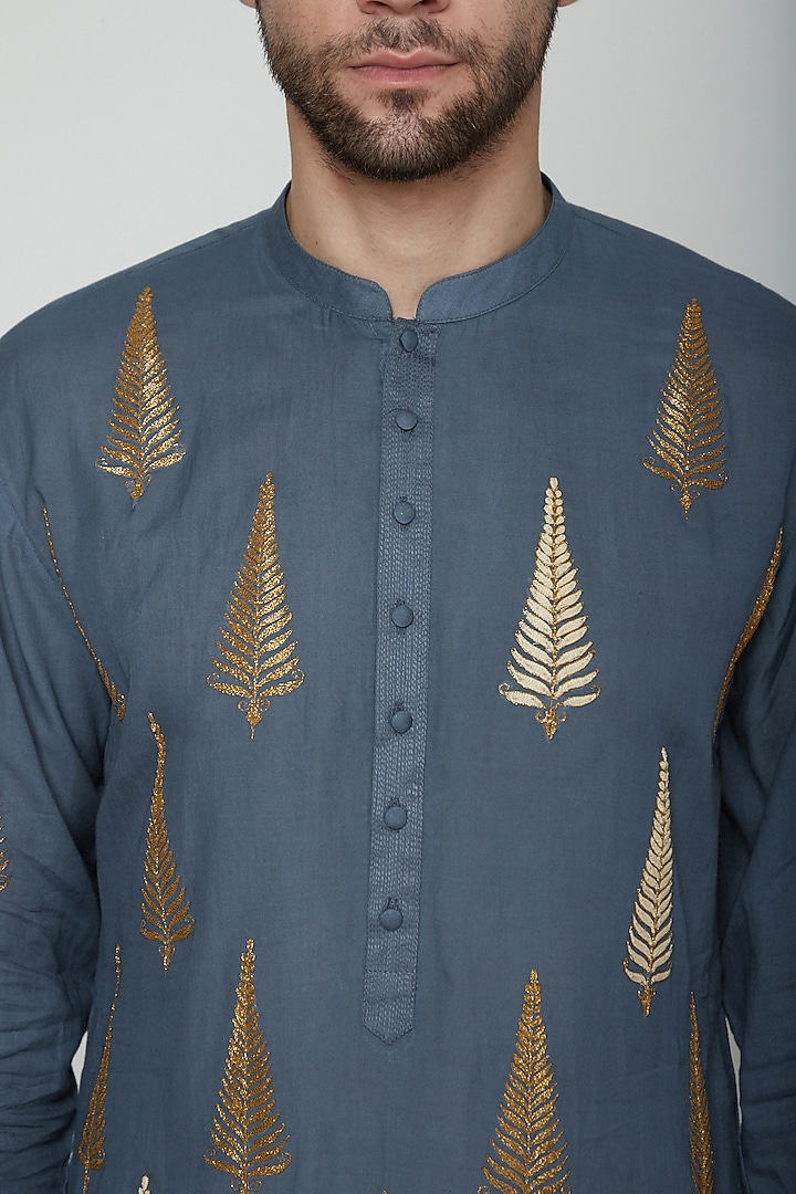 Blue Embroidered Kurta Set by Joy Mitra Men at Pernia's Pop Up Shop
