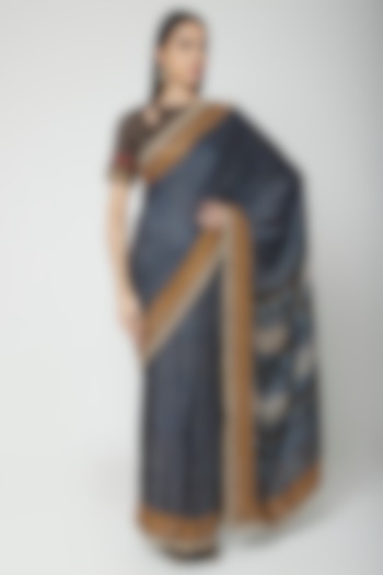 Blue Embroidered Saree Set by Joy Mitra
