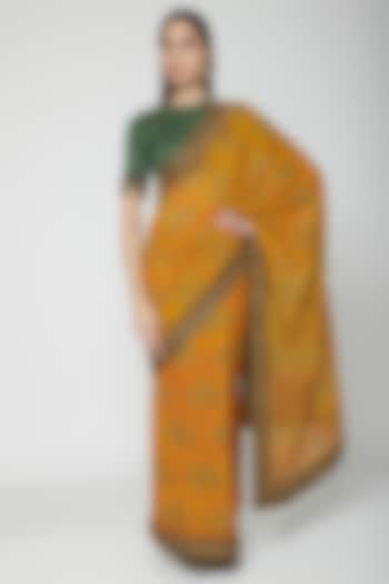 Yellow Embroidered Saree Set by Joy Mitra
