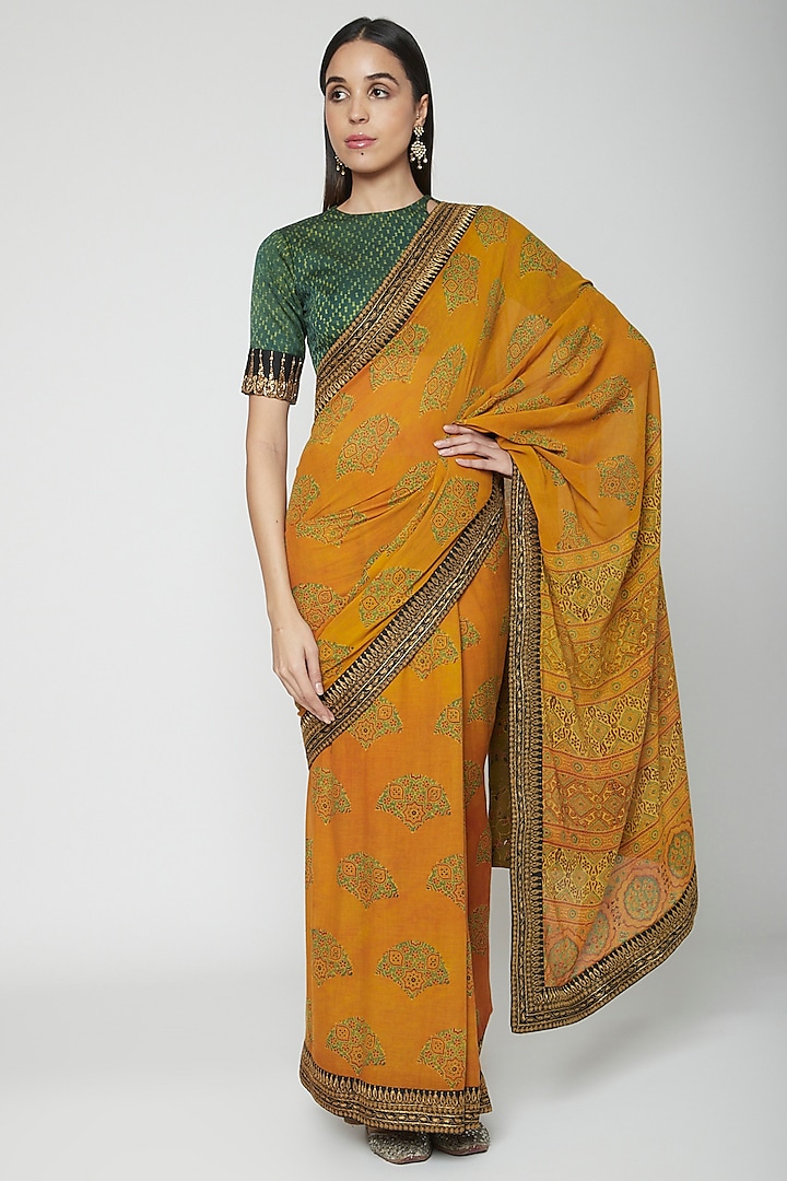 Yellow Embroidered Saree Set Design by Joy Mitra at Pernia's Pop Up ...