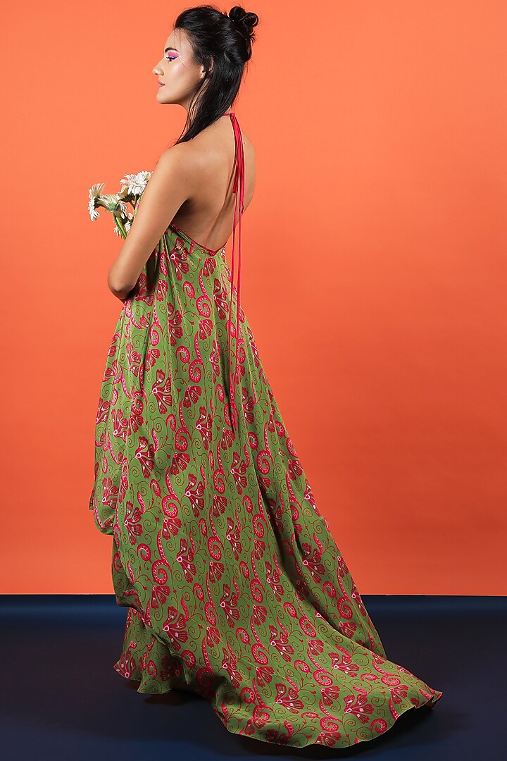 Green Crepe Floral Printed Maxi Vacation Dress by JOY at Pernia's Pop Up Shop