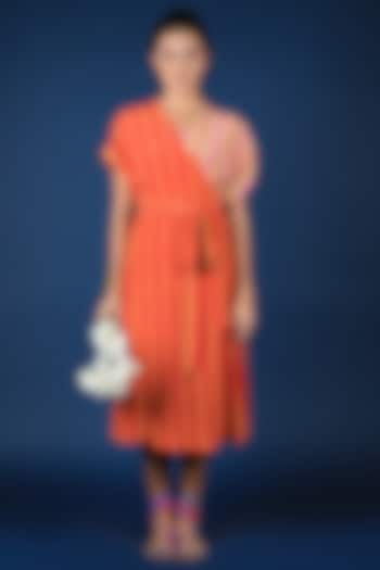 Orange Crepe Printed Wrap Dress by JOY