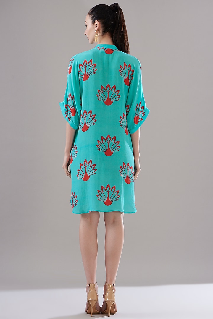 Turquoise Pure Silk Crepe Printed Tunic by JOY at Pernia's Pop Up Shop