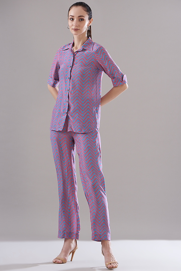 Purple Pure Silk Crepe Printed Co-Ord Set by JOY at Pernia's Pop Up Shop