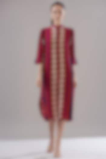 Multi-Colored Pure Silk Crepe Printed Dress by JOY