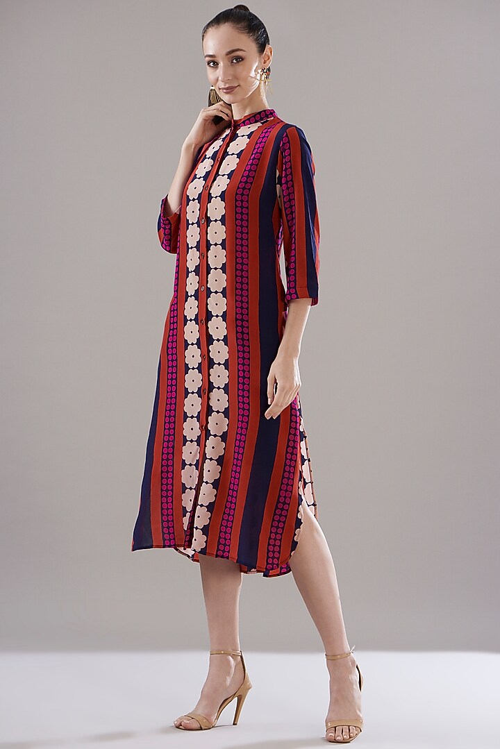 Multi-Colored Pure Silk Crepe Printed Vacation Dress by JOY at Pernia's Pop Up Shop