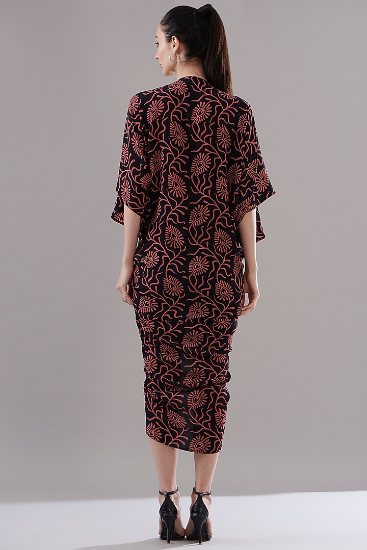 Black Pure Silk Crepe Printed Vacation Dress by JOY at Pernia's Pop Up Shop