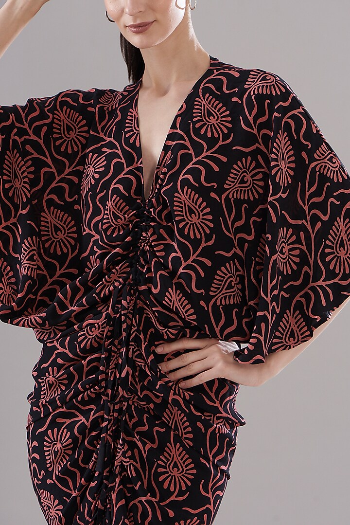 Black Pure Silk Crepe Printed Vacation Dress by JOY at Pernia's Pop Up Shop
