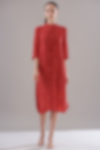 Red Pure Silk Crepe Printed Dress by JOY
