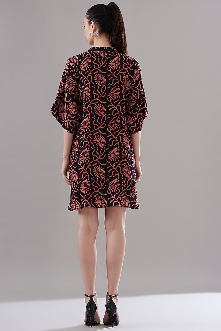 Black Pure Silk Crepe Printed Tunic by JOY at Pernia's Pop Up Shop