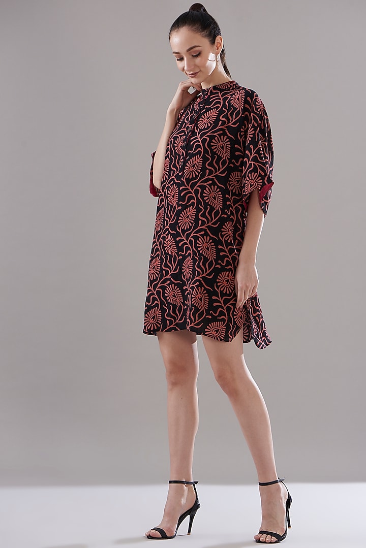 Black Pure Silk Crepe Printed Tunic by JOY at Pernia's Pop Up Shop
