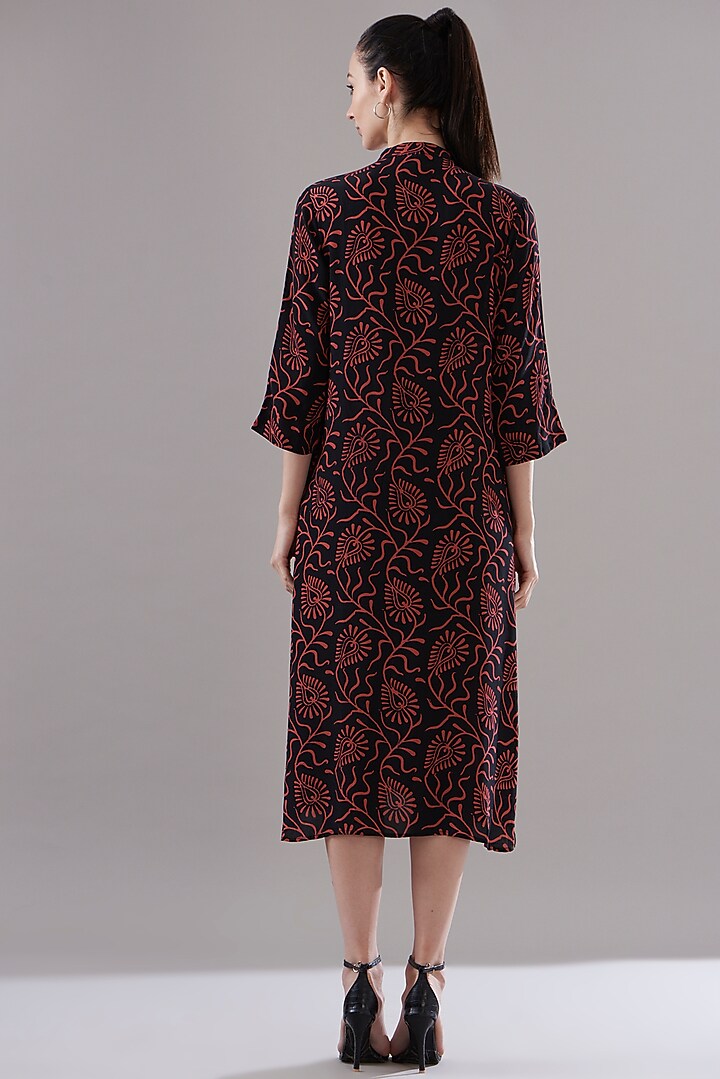 Black Pure Silk Crepe Printed Vacation Dress by JOY at Pernia's Pop Up Shop