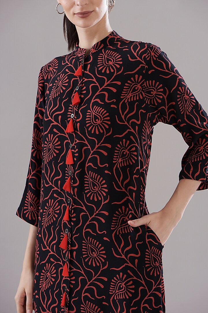 Black Pure Silk Crepe Printed Vacation Dress by JOY at Pernia's Pop Up Shop