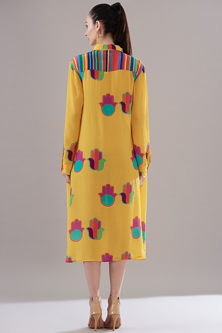 Yellow Pure Silk Crepe Digital Printed Vacation Dress by JOY at Pernia's Pop Up Shop