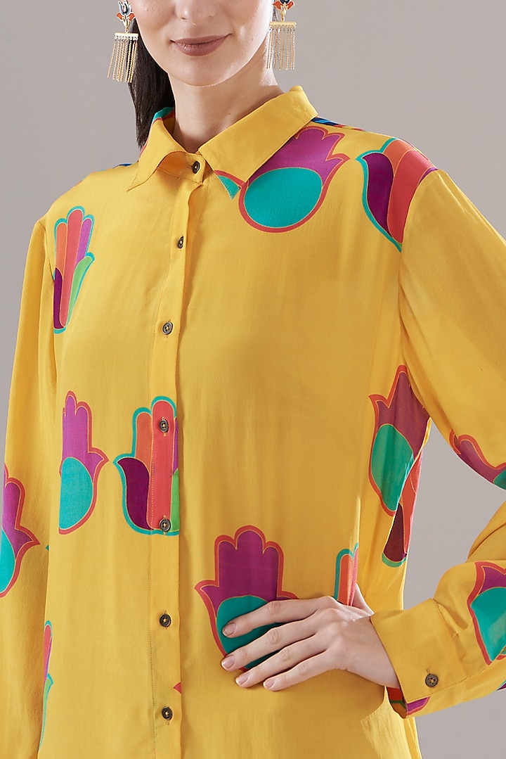 Yellow Pure Silk Crepe Digital Printed Dress by JOY at Pernia's Pop Up Shop