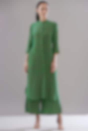 Green Pure Silk Crepe Printed Tunic Set by JOY