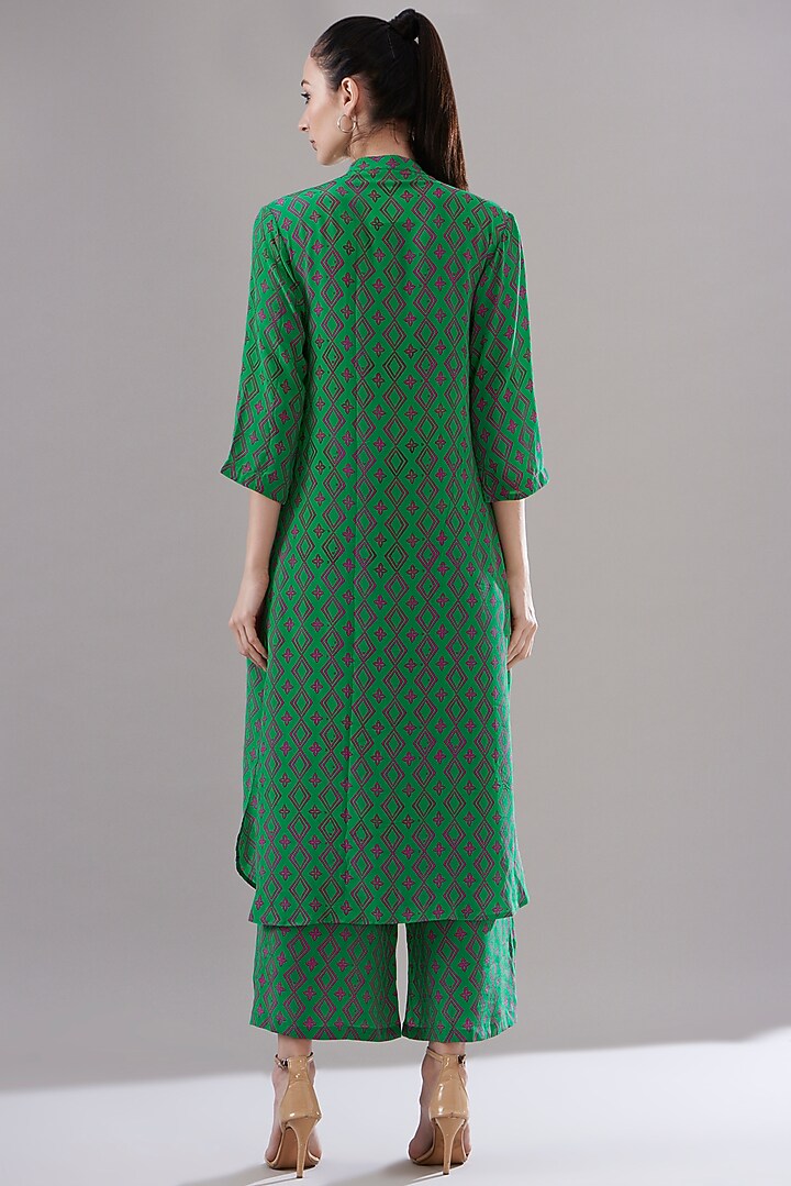 Green Pure Silk Crepe Printed Tunic Set by JOY at Pernia's Pop Up Shop