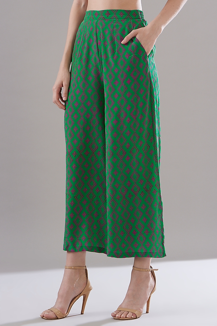 Green Pure Silk Crepe Printed Tunic Set by JOY at Pernia's Pop Up Shop
