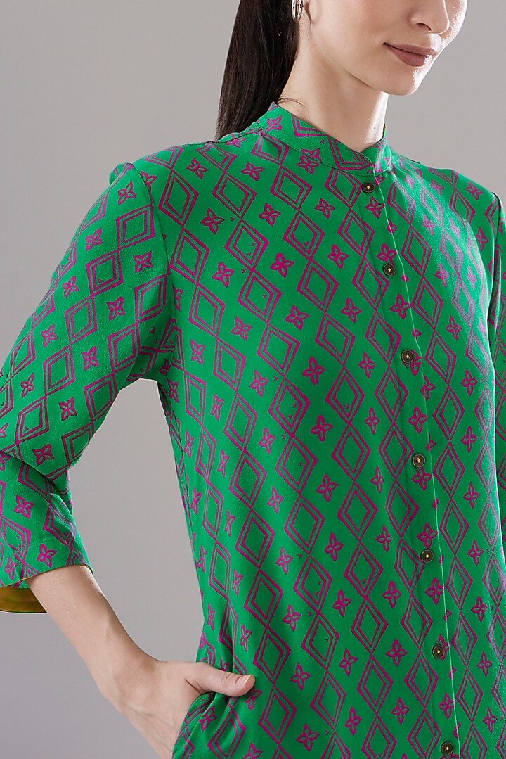 Green Pure Silk Crepe Printed Tunic Set by JOY at Pernia's Pop Up Shop