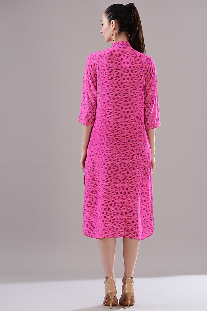 Neon Pink Pure Silk Crepe Printed Vacation Dress by JOY at Pernia's Pop Up Shop