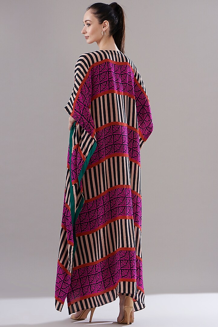 Multi-Colored Pure Silk Crepe Printed Kaftan by JOY at Pernia's Pop Up Shop