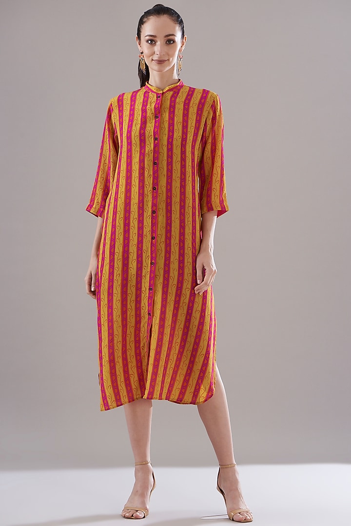 Orange Pure Silk Crepe Printed Dress by JOY at Pernia's Pop Up Shop