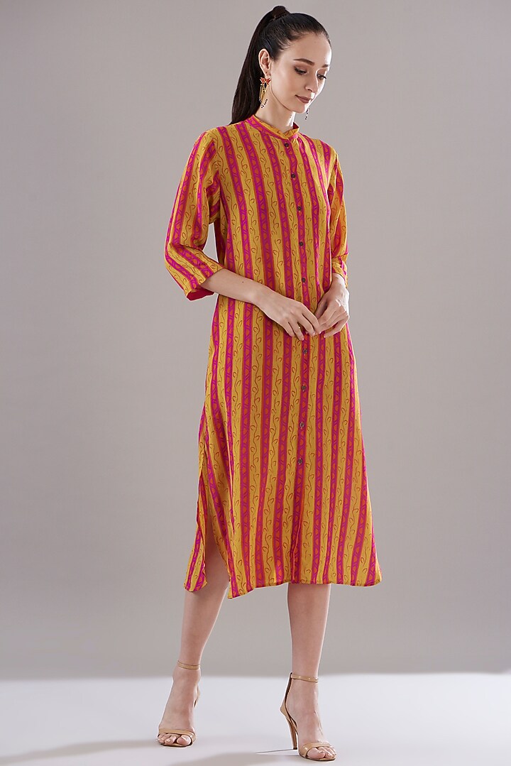 Orange Pure Silk Crepe Printed Vacation Dress by JOY at Pernia's Pop Up Shop