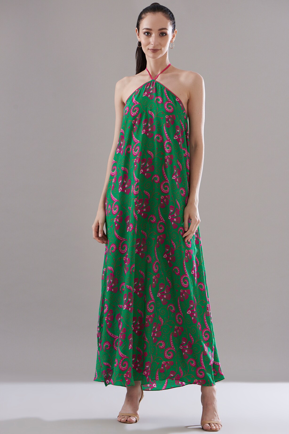Parrot Green Pure Silk Crepe Printed Dress by JOY at Pernia's Pop Up Shop 2026 Parrot Green Pure Silk Crepe Printed Dress by JOY at Pernia's Pop Up Shop 2026