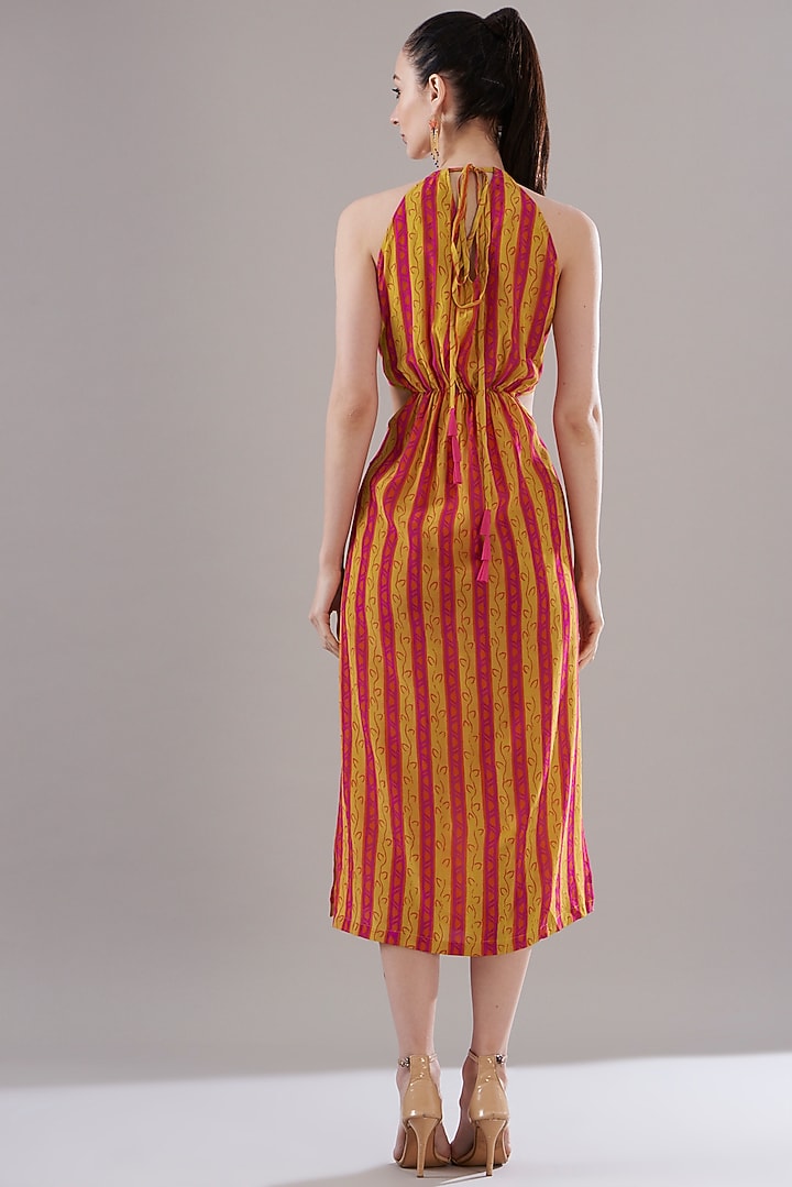 Orange Yellow Pure Silk Crepe Printed Vacation Dress by JOY at Pernia's Pop Up Shop