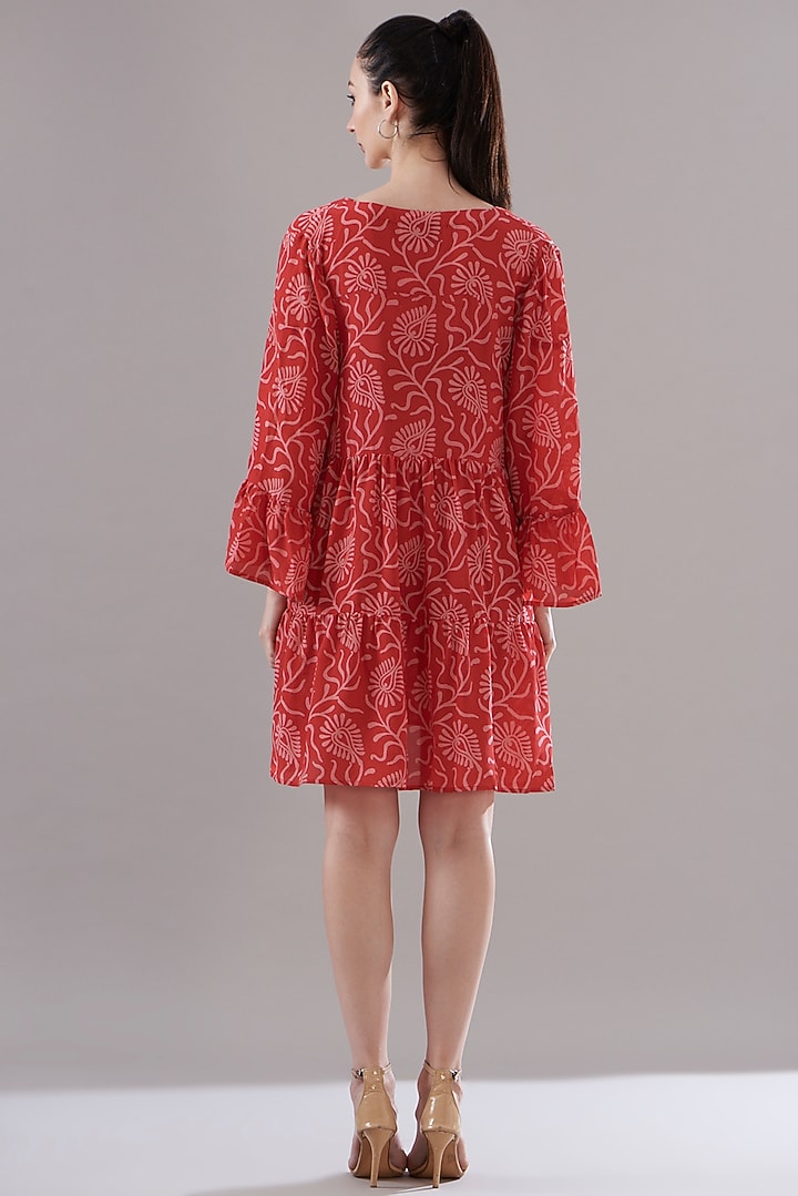 Red Pure Silk Crepe Printed Summer Dress by JOY at Pernia's Pop Up Shop