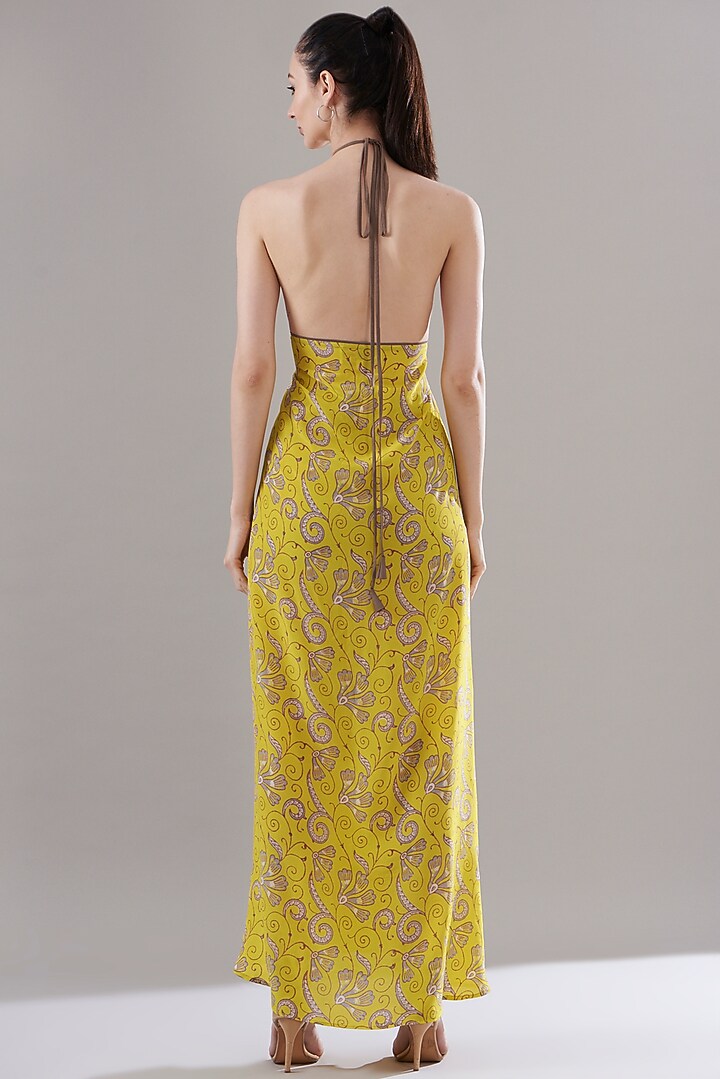 Yellow Pure Silk Crepe Printed Vacation Dress by JOY at Pernia's Pop Up Shop
