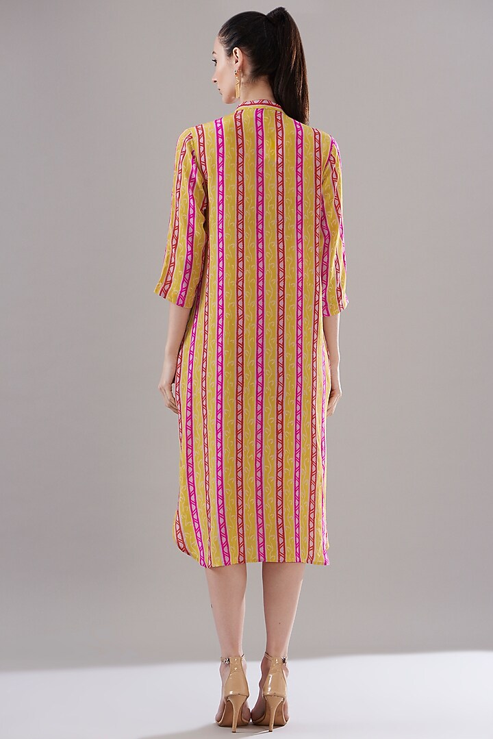 Yellow Pure Silk Crepe Printed Vacation Dress by JOY at Pernia's Pop Up Shop