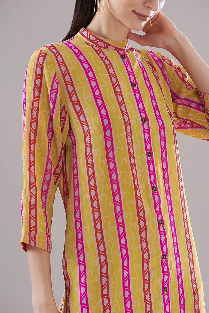 Yellow Pure Silk Crepe Printed Vacation Dress by JOY at Pernia's Pop Up Shop