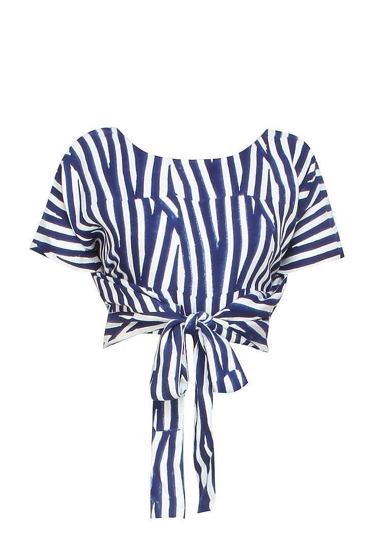 Jodi presents Indigo and white striped crop top available only at Pernia's Pop Up Shop.