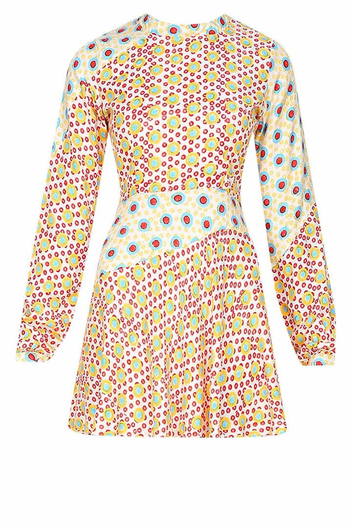 Multicoloured circular print mini dress available only at Pernia's Pop Up Shop.
