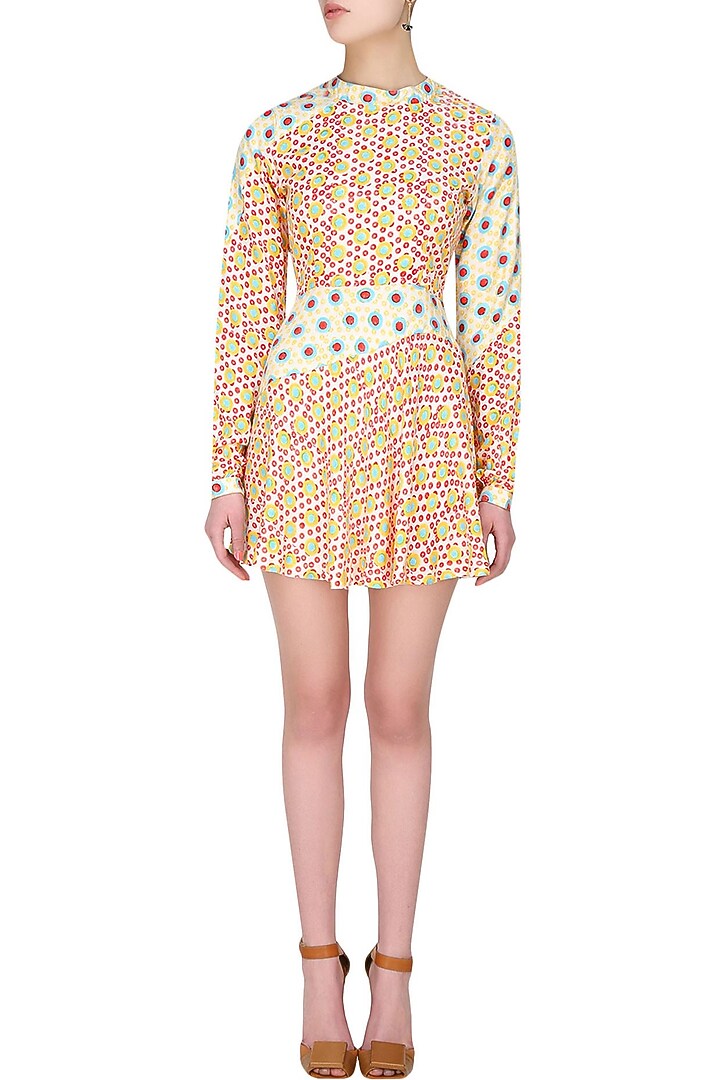 Multicoloured circular print mini dress available only at Pernia's Pop Up Shop.
