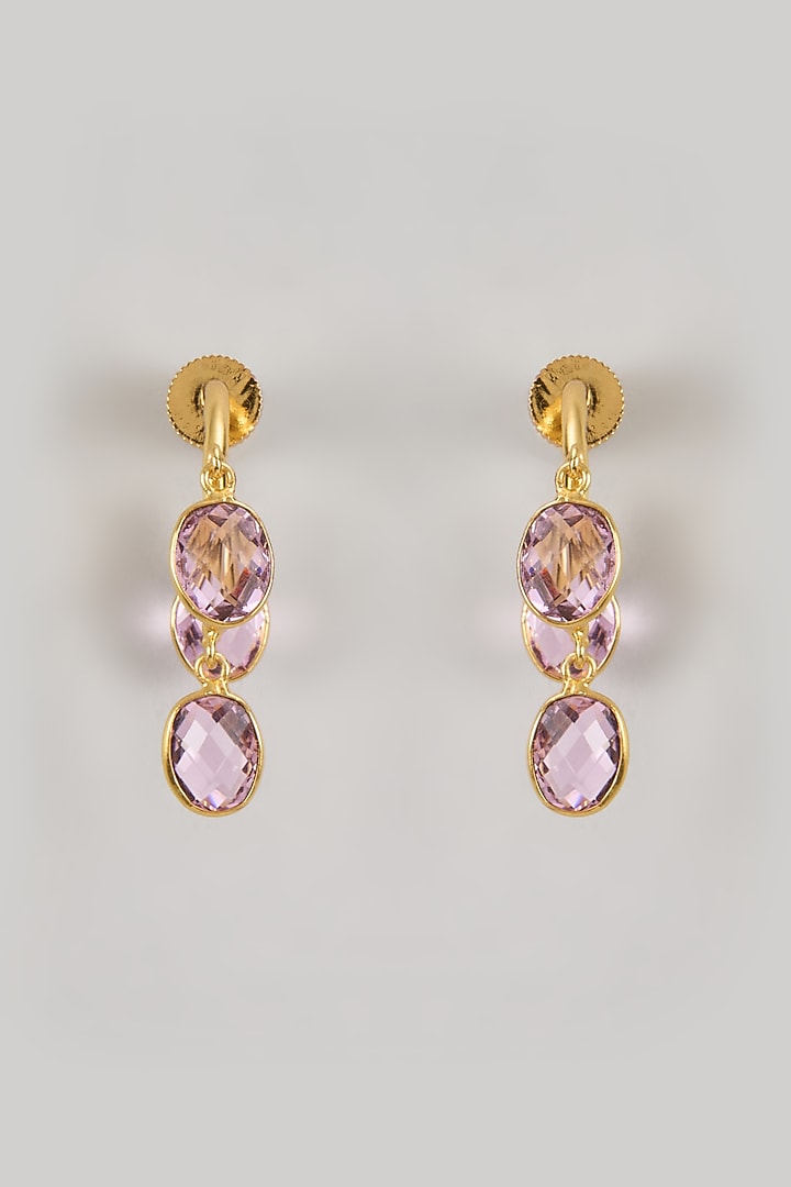 Gold Finish Pink Stone Hoop Earrings by Johori at Pernia's Pop Up Shop