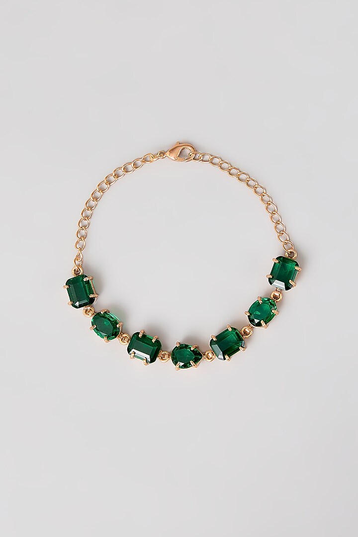 Gold Finish Emerald Stone Bracelet by Johori at Pernia's Pop Up Shop