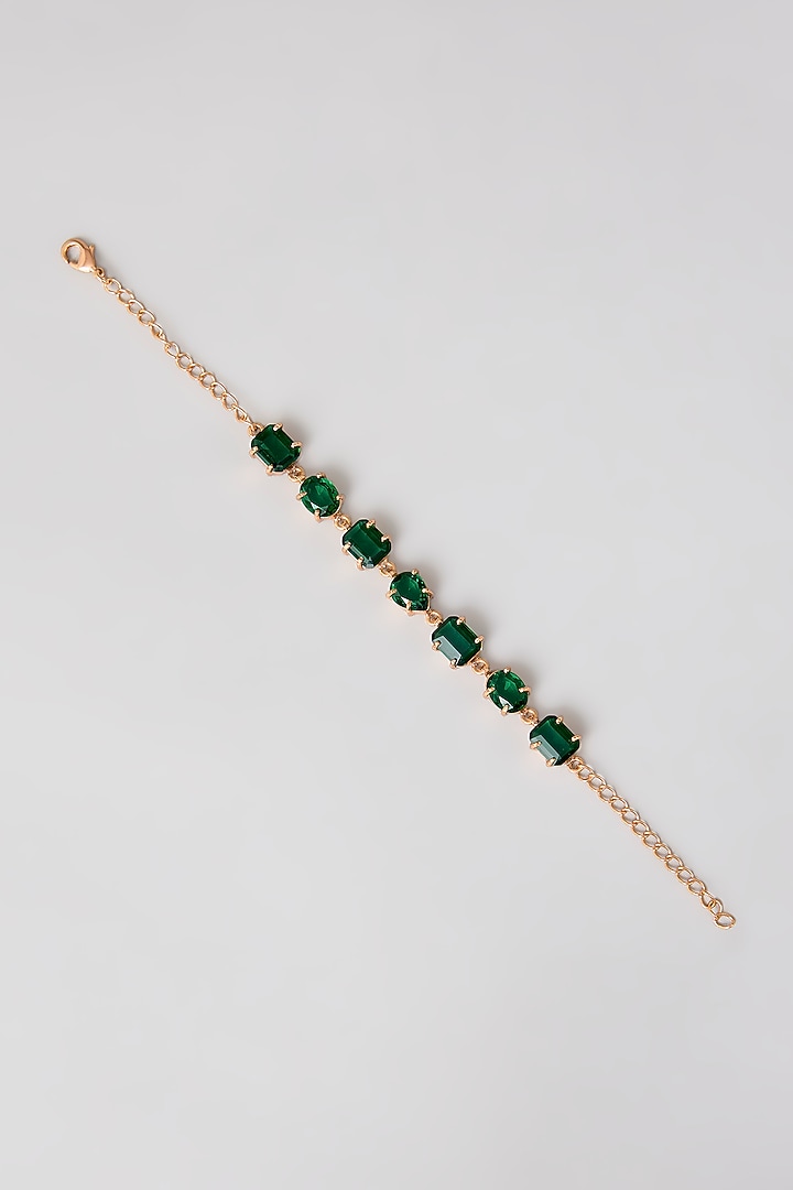 Gold Finish Emerald Stone Bracelet by Johori at Pernia's Pop Up Shop