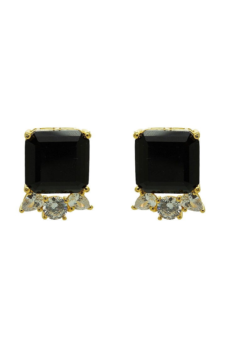Gold Finish Black & White Synthetic Stone Stud Earrings by Johori at Pernia's Pop Up Shop