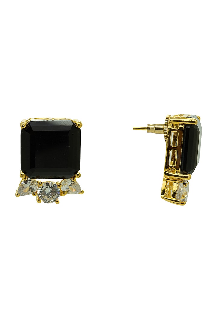 Gold Finish Black & White Synthetic Stone Stud Earrings by Johori at Pernia's Pop Up Shop