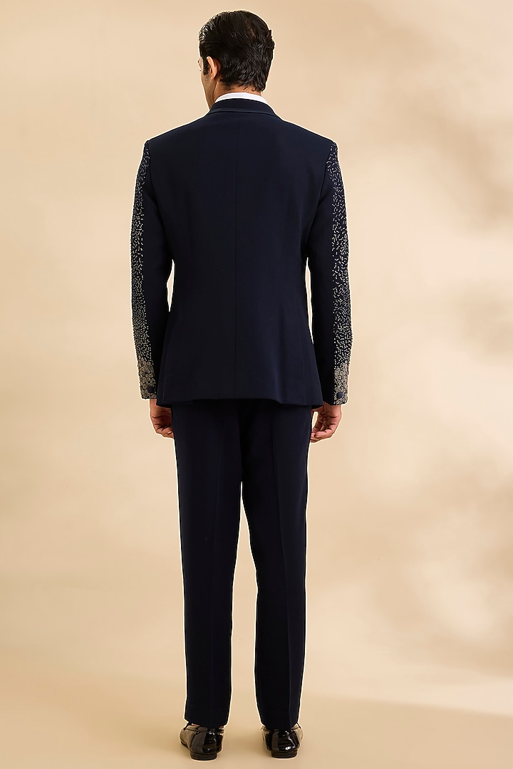 Midnight Blue Suiting Fabric Tuxedo Set by Sarab Khanijou at Pernia's Pop Up Shop