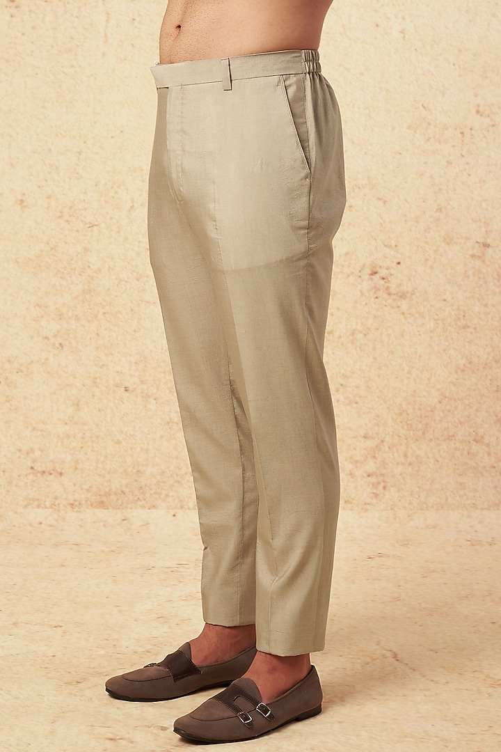 Grey Raw Silk Embroidered Wedding Indowestern Jacket Set by Sarab Khanijou at Pernia's Pop Up Shop