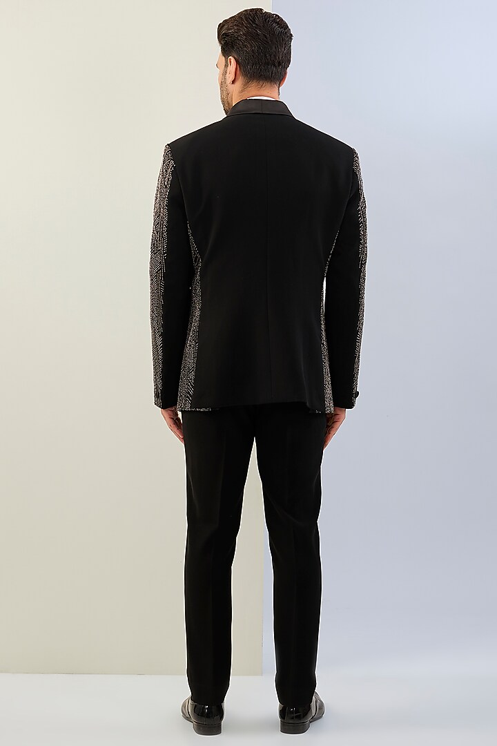 Black Sandwash Embroidered Tuxedo Set by Sarab Khanijou at Pernia's Pop Up Shop