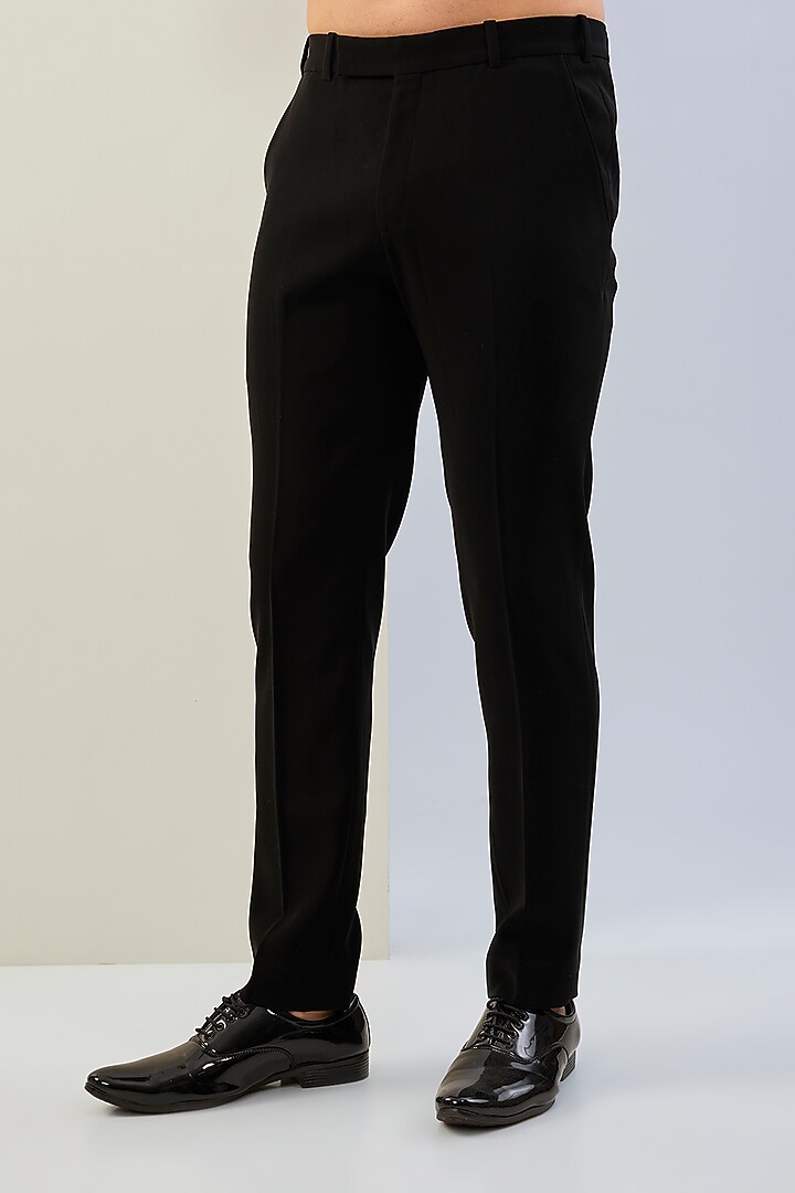 Black Sandwash Embroidered Tuxedo Set by Sarab Khanijou at Pernia's Pop Up Shop