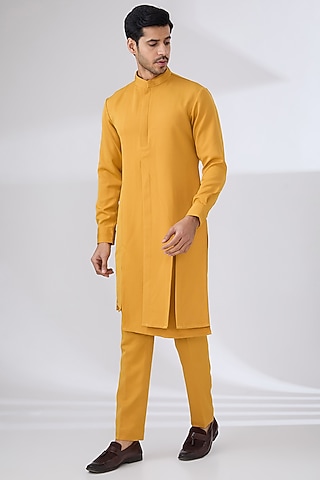 Mustard Moss Kurta Set by Sarab Khanijou