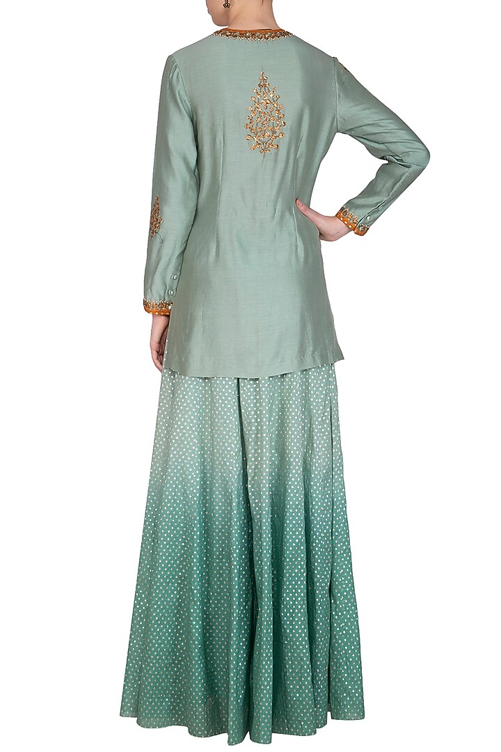 Turquoise Green Embroidered Wedding Lehenga Set by Joy Mitra at Pernia's Pop Up Shop